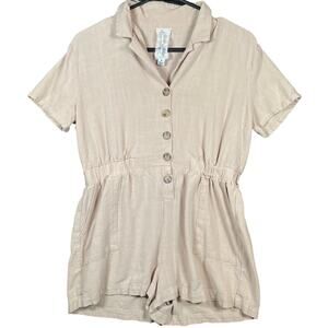 Sadie & Sage Beige Short-Sleeve Button Romper